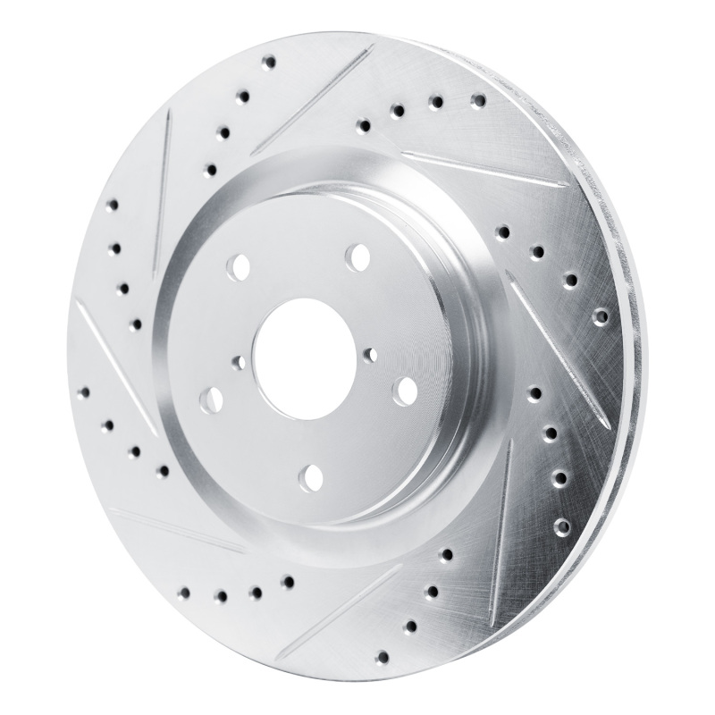 Subaru WRX Brake Rotor (1) - Front Left - R1 Concepts - Drilled & Slotted - Silver - `20-`25